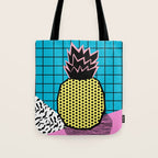 Grindage - pineapple fruit tropical pattern memphis style art print bright neon 1980 1980's 80's 80s Tote Bag Gallery Image 1