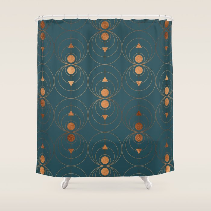 Copper Art Deco on Emerald Shower Curtain Gallery Image 1