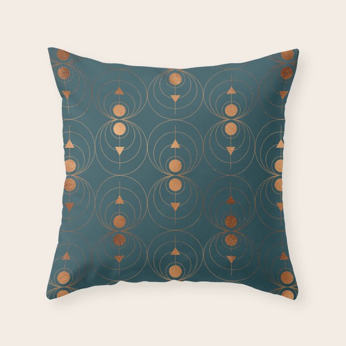 Copper Art Deco on Emerald Throw Pillow Gallery Image 6