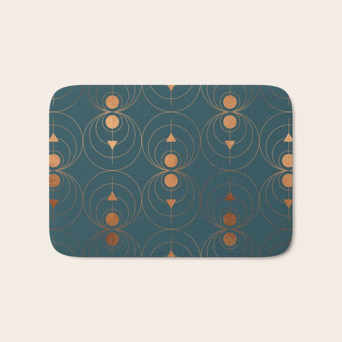 Copper Art Deco On Emerald Bath Mat