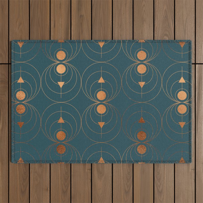 Copper Art Deco on Emerald Outdoor Rug Gallery Image 1