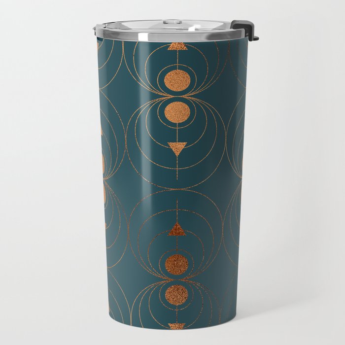 Copper Art Deco on Emerald Travel Mug Gallery Image 2
