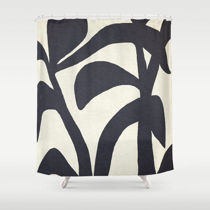 Abstract botanical - black  Shower Curtain Gallery Image 1