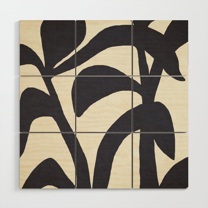 Abstract botanical - black  Wood Wall Art Gallery Image 1
