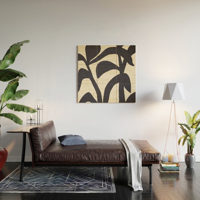 Abstract botanical - black  Wood Wall Art Gallery Image 2