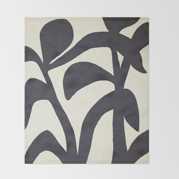 Abstract botanical - black  Throw Blanket Gallery Image 2