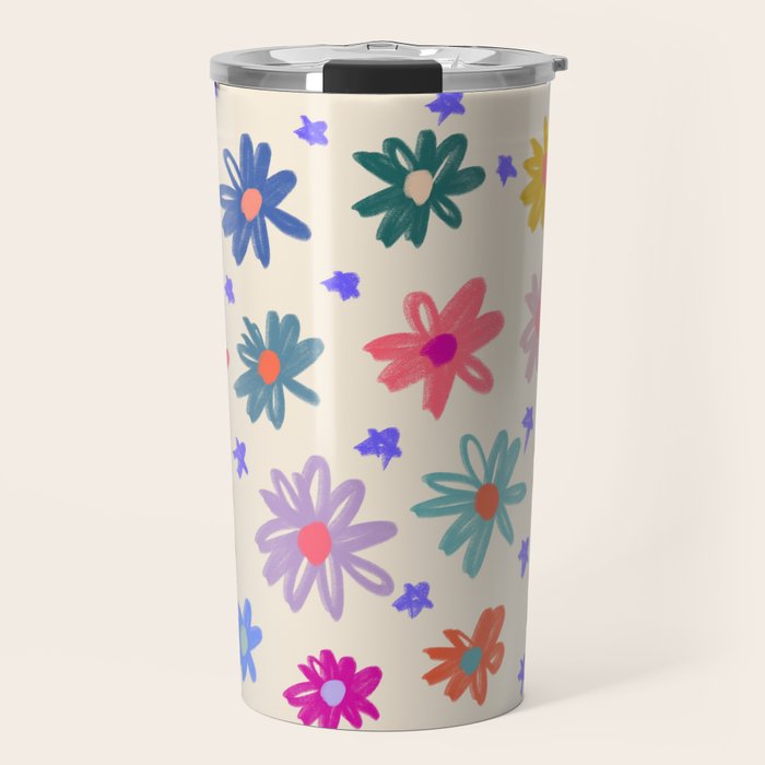 Bright Flowers and Stars Travel Mug Gallery Image 1