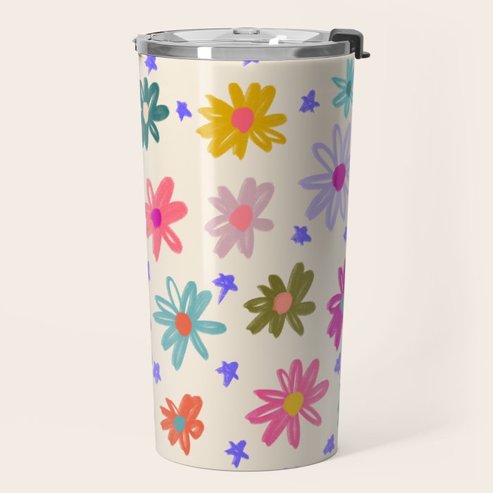 Bright Flowers and Stars Travel Mug Gallery Image 2