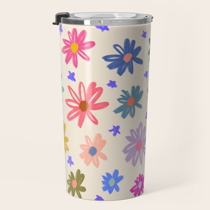 Bright Flowers and Stars Travel Mug Gallery Image 3
