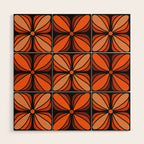Retro 70s square mod flowers orange brown Wood Wall Art Gallery Image 1