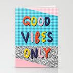 Check it - good vibes happy smiles fun modern memphis throwback art 1980's 80's 80s 1980s 1980 neon  Stationery Card Gallery Image 2