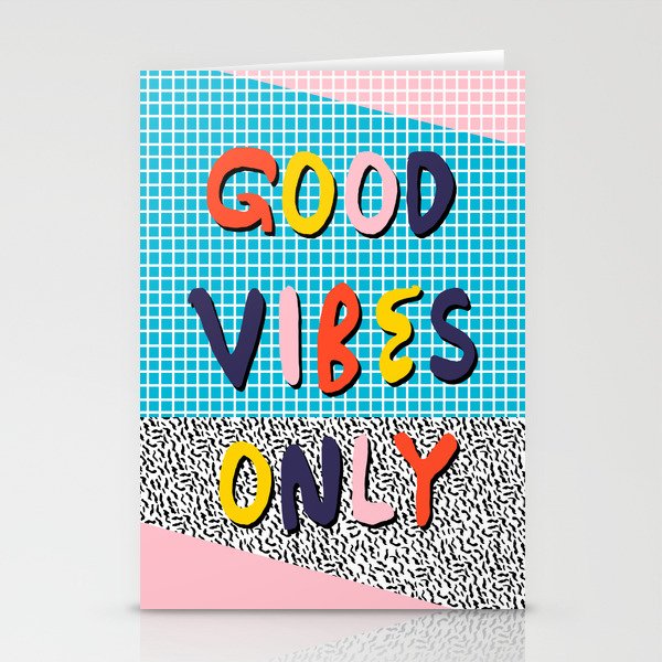 Check it - good vibes happy smiles fun modern memphis throwback art 1980's 80's 80s 1980s 1980 neon  Stationery Card Gallery Image 2
