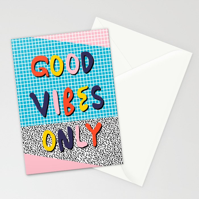 Check it - good vibes happy smiles fun modern memphis throwback art 1980's 80's 80s 1980s 1980 neon  Stationery Card Gallery Image 2