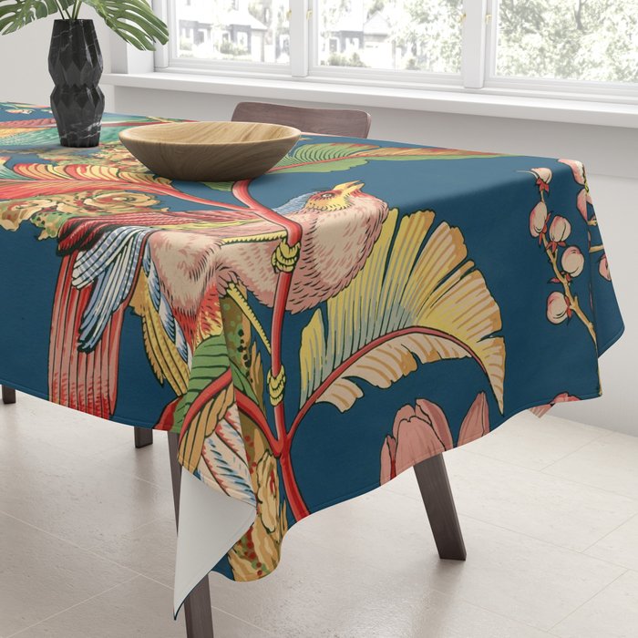Antique French Chinoiserie in Blue Tablecloth Gallery Image 3