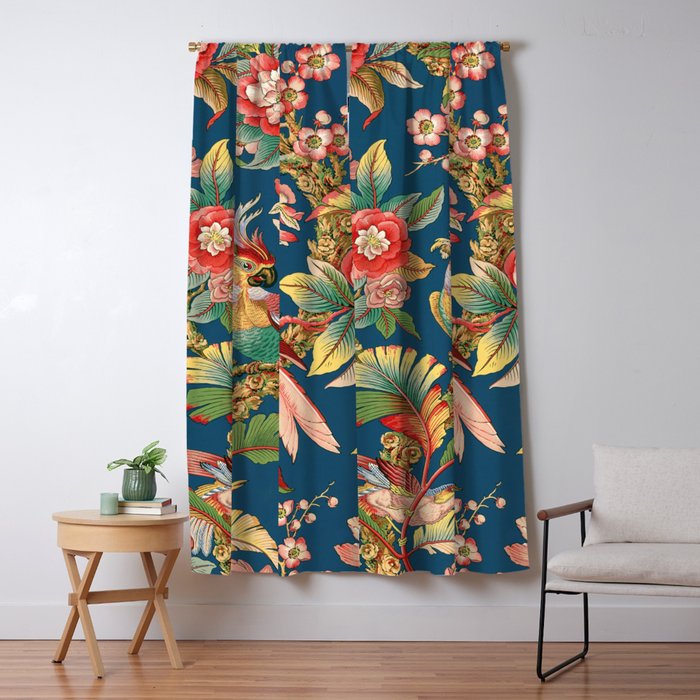 Antique French Chinoiserie in Blue Window Curtain Gallery Image 1