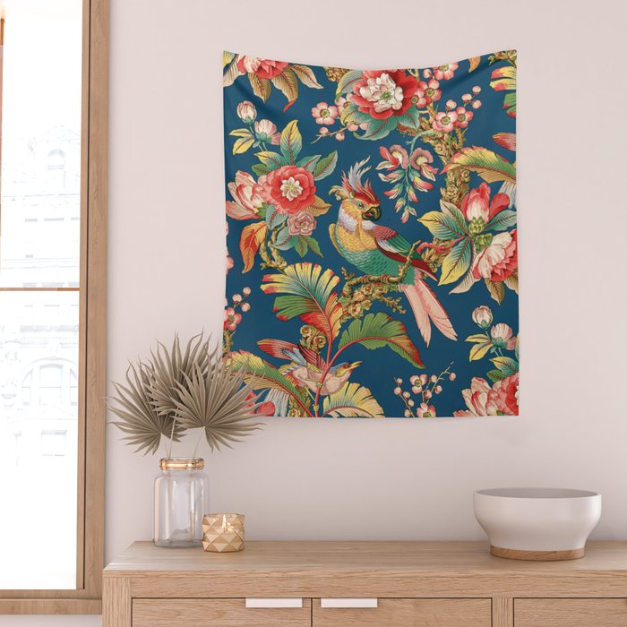 Antique French Chinoiserie in Blue Wall Tapestry Gallery Image 2