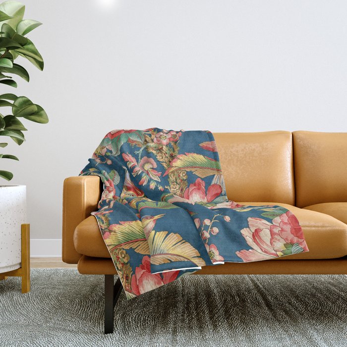 Antique French Chinoiserie in Blue Throw Blanket Gallery Image 1