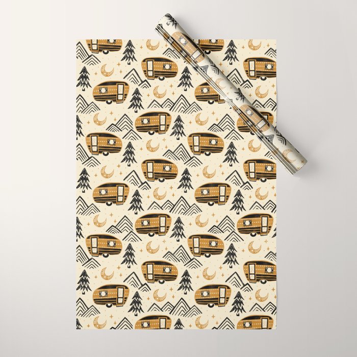 Little Camper - Cream, black, and gold Wrapping Paper Gallery Image 1