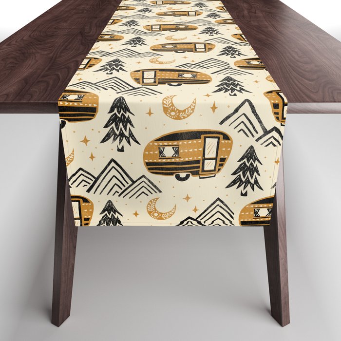 Little Camper - Cream, black, and gold Table Runner Gallery Image 1