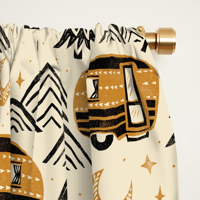 Little Camper - Cream, black, and gold Window Curtain Gallery Image 2