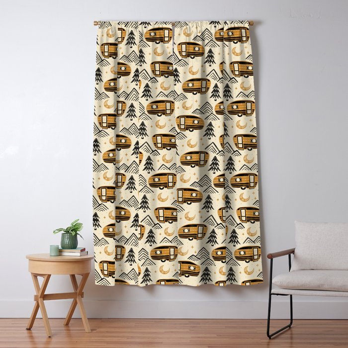 Little Camper - Cream, black, and gold Window Curtain Gallery Image 1