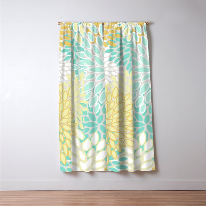 Floral Prints, Mint Green and Yellow, Modern Print Art Window Curtain Gallery Image 3
