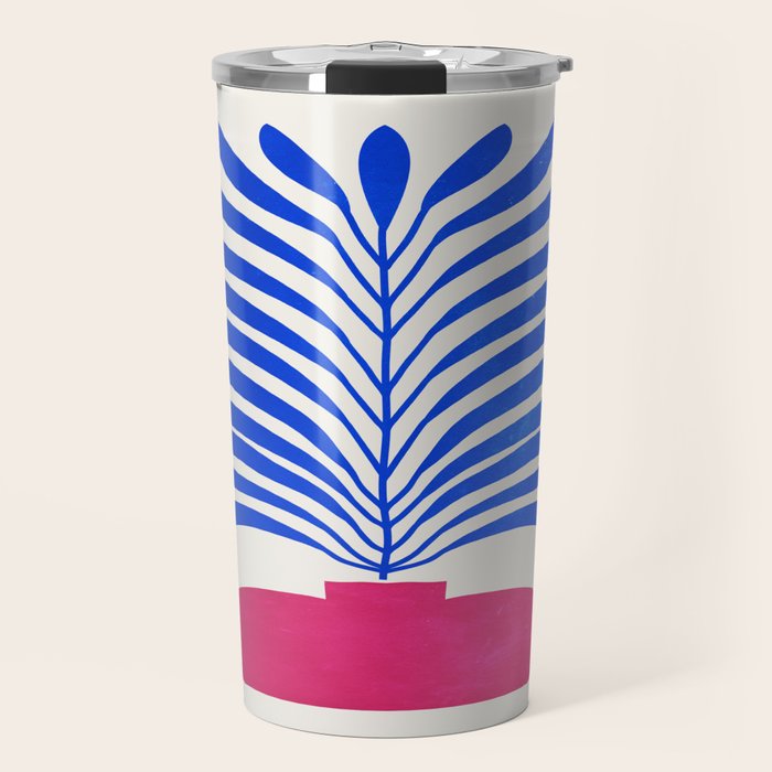 THE VASE 01: Cerise & Persian Blue Leaves Travel Mug Gallery Image 1
