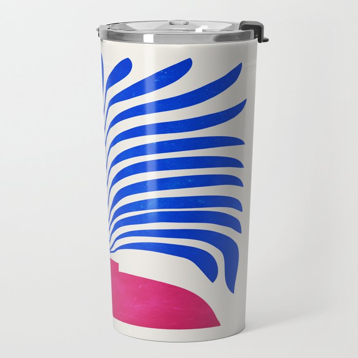THE VASE 01: Cerise & Persian Blue Leaves Travel Mug Gallery Image 2