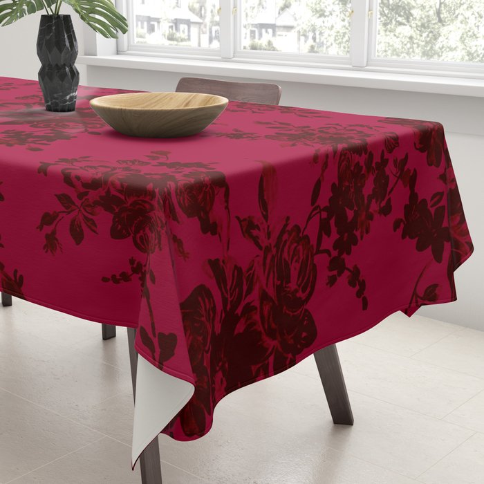 Vintage black gray red bohemian floral pattern Tablecloth Gallery Image 3