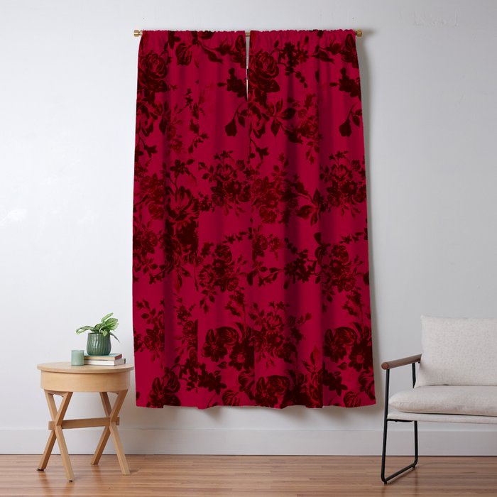 Vintage black gray red bohemian floral pattern Window Curtain Gallery Image 5