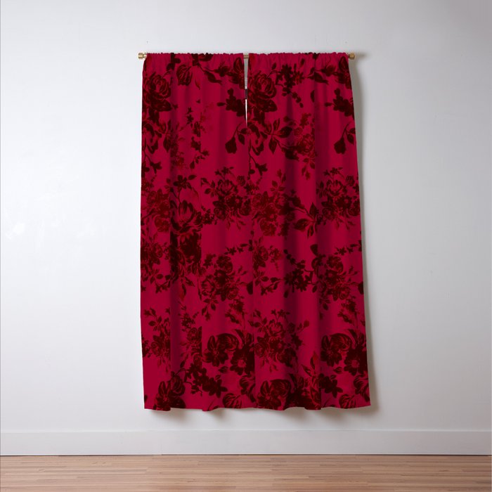 Vintage black gray red bohemian floral pattern Window Curtain Gallery Image 3