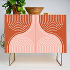 Geometric Lines in Terracotta Rose Gold 19 (Rainbow and Lines Abstraction) Credenza Gallery Image 1