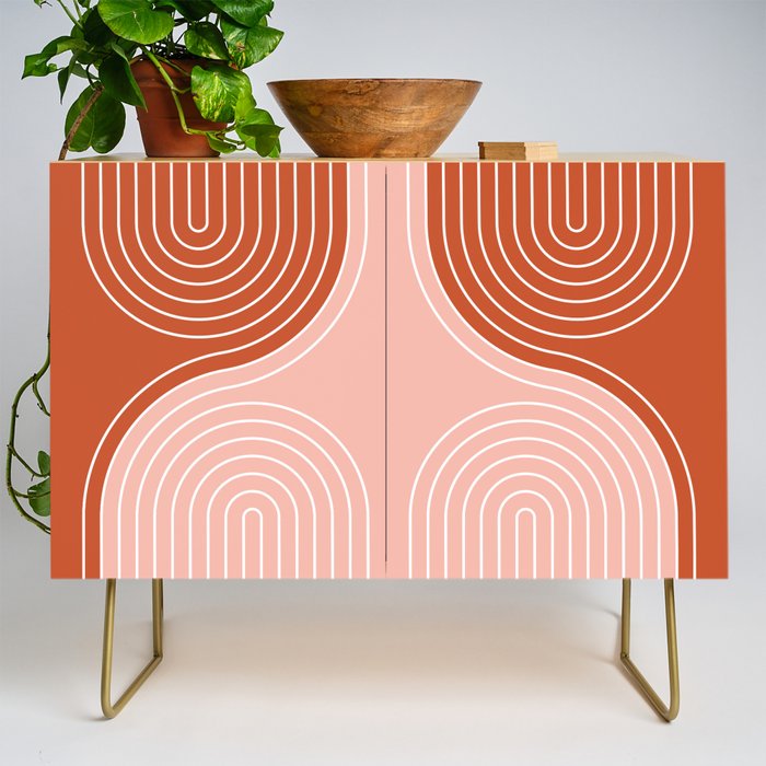 Geometric Lines in Terracotta Rose Gold 19 (Rainbow and Lines Abstraction) Credenza Gallery Image 1