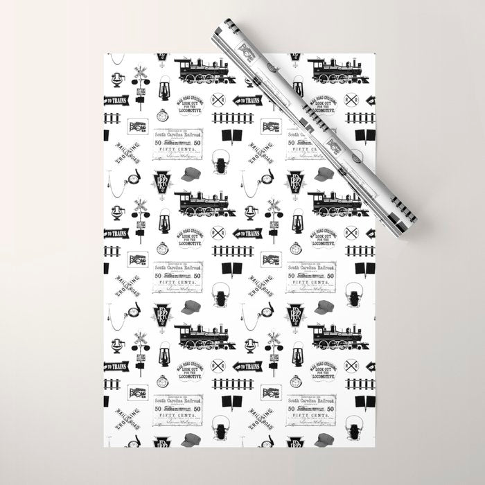 Railroad Symbols on White Wrapping Paper Gallery Image 1
