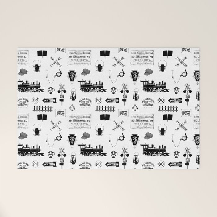 Railroad Symbols on White Welcome Mat Gallery Image 1