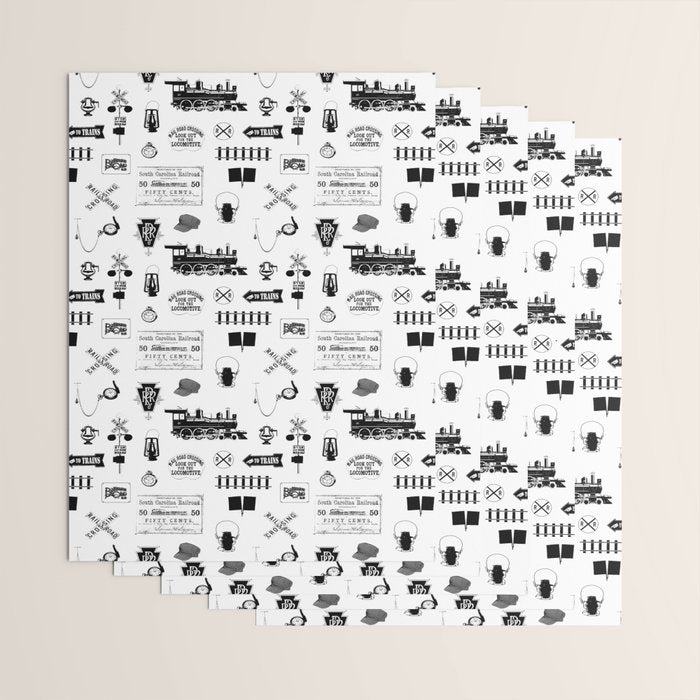 Railroad Symbols on White Wrapping Paper Gallery Image 3