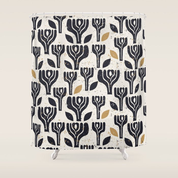 Scandinavian trees vintage structur Shower Curtain Gallery Image 1