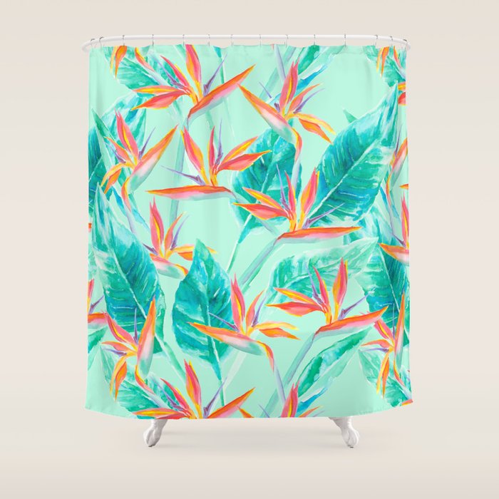 Birds Of Paradise Mint Shower Curtain Gallery Image 1
