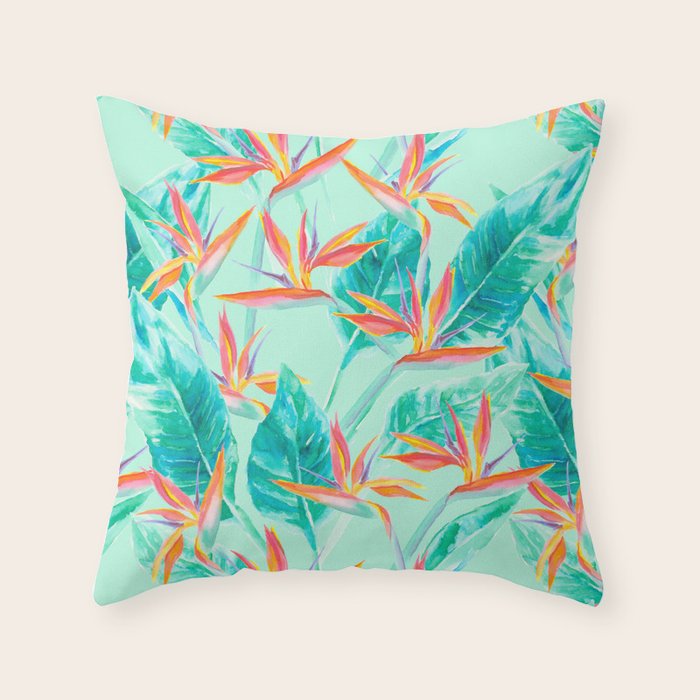 Birds Of Paradise Mint Throw Pillow Gallery Image 6