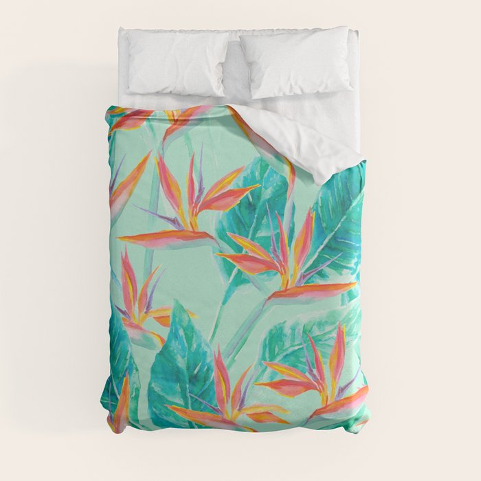 Birds Of Paradise Mint Duvet Cover Gallery Image 3