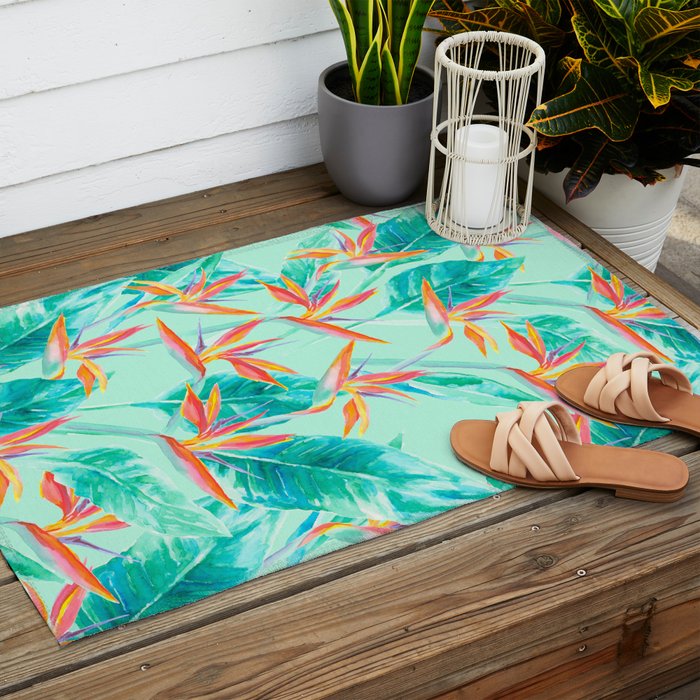 Birds Of Paradise Mint Outdoor Rug Gallery Image 2