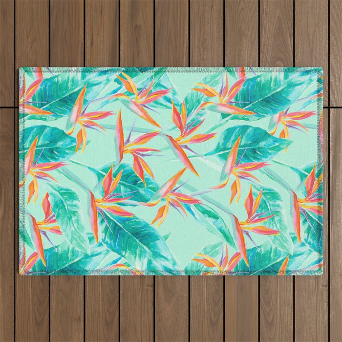 Birds Of Paradise Mint Outdoor Rug Gallery Image 1