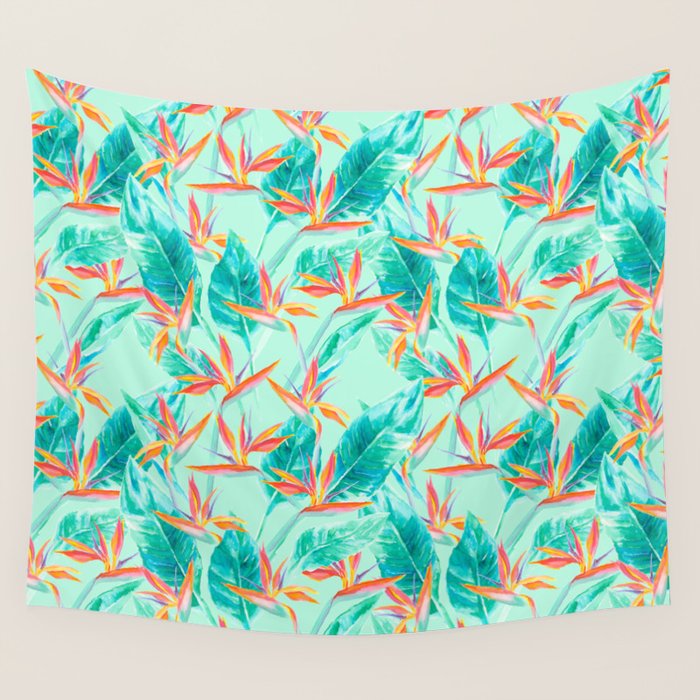 Birds Of Paradise Mint Wall Tapestry Gallery Image 4
