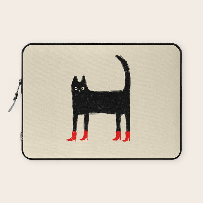 Black Cat in Red Boots Laptop Sleeve Gallery Image 1