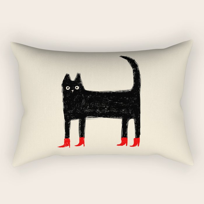 Black Cat in Red Boots Rectangular Pillow Gallery Image 2