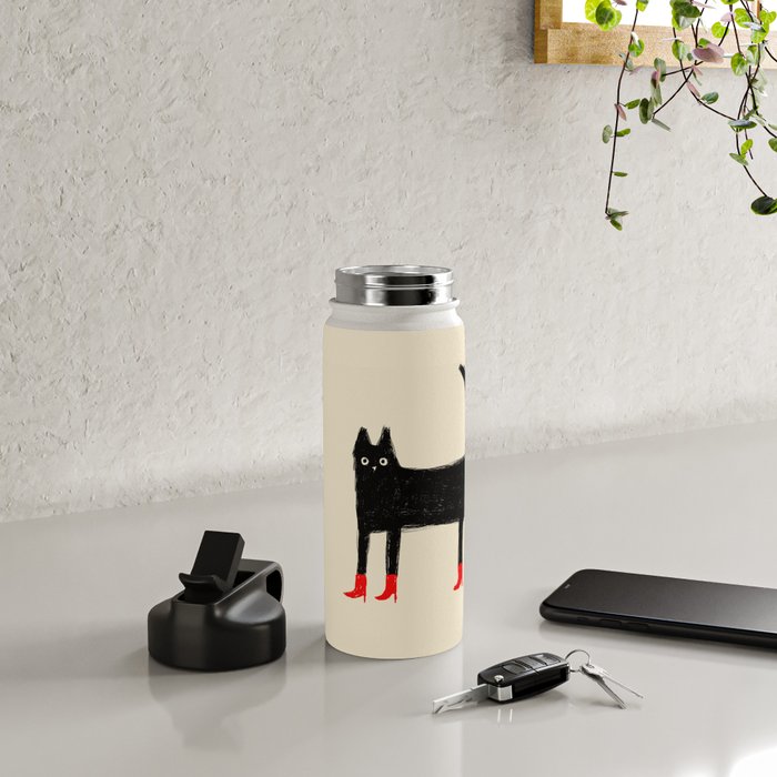 Black Cat in Red Boots Water Bottle Gallery Image 4
