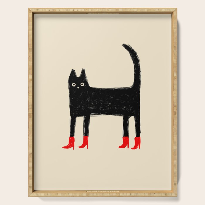 Black Cat in Red Boots Serving Tray Gallery Image 1