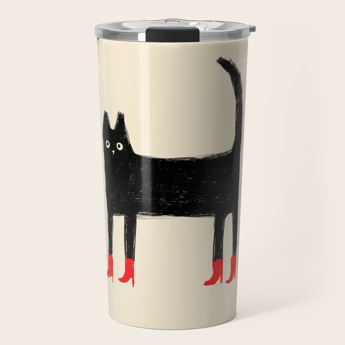 Black Cat in Red Boots Travel Mug Gallery Image 1