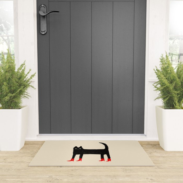 Black Cat in Red Boots Welcome Mat Gallery Image 3
