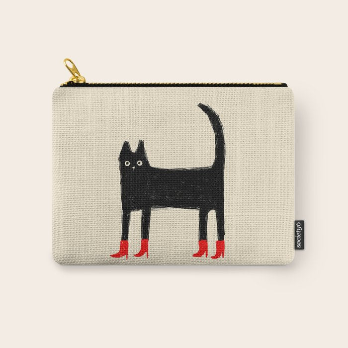Black Cat In Red Boots Carry All Pouch